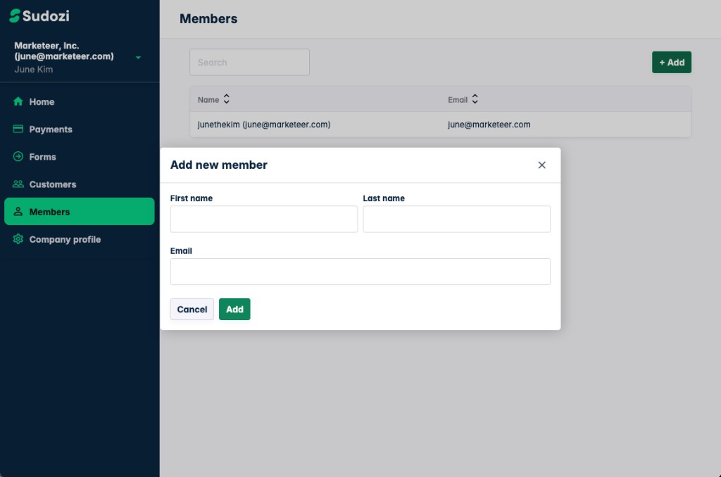 Add new member dialog